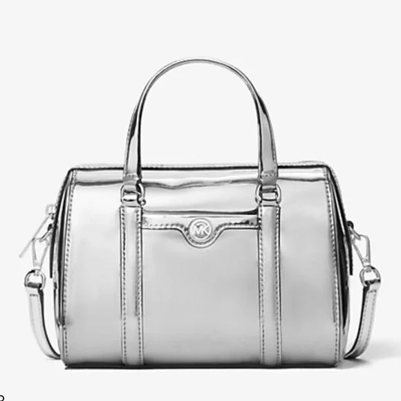 MICHAEL KORS Jet Set Small Patent Duffel Xbody Crossbody Bag
Silver 
NWT - Picture 3 of 16